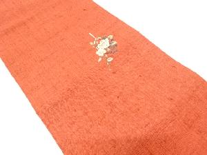 作家物　手織り真綿紬　蓑虫　花籠模様名古屋帯